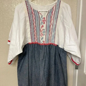 Women’s denim embroidered Dress granola girl hippie festival M